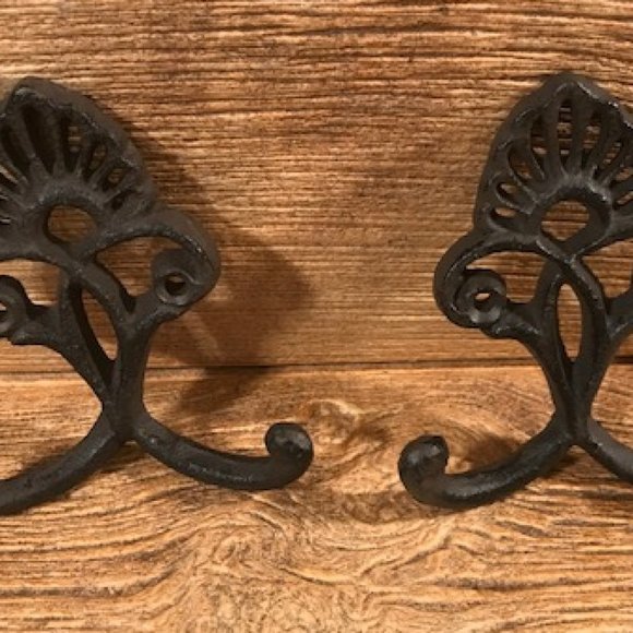 Two (2) Crown Double Cast Iron Wall Hook 4 3/4"tall x 4" wide Two (2) 10254 - Picture 3 of 16